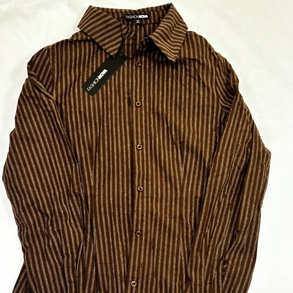 Mira Striped Poplin Shirt - Brown - Picture 1 of 4